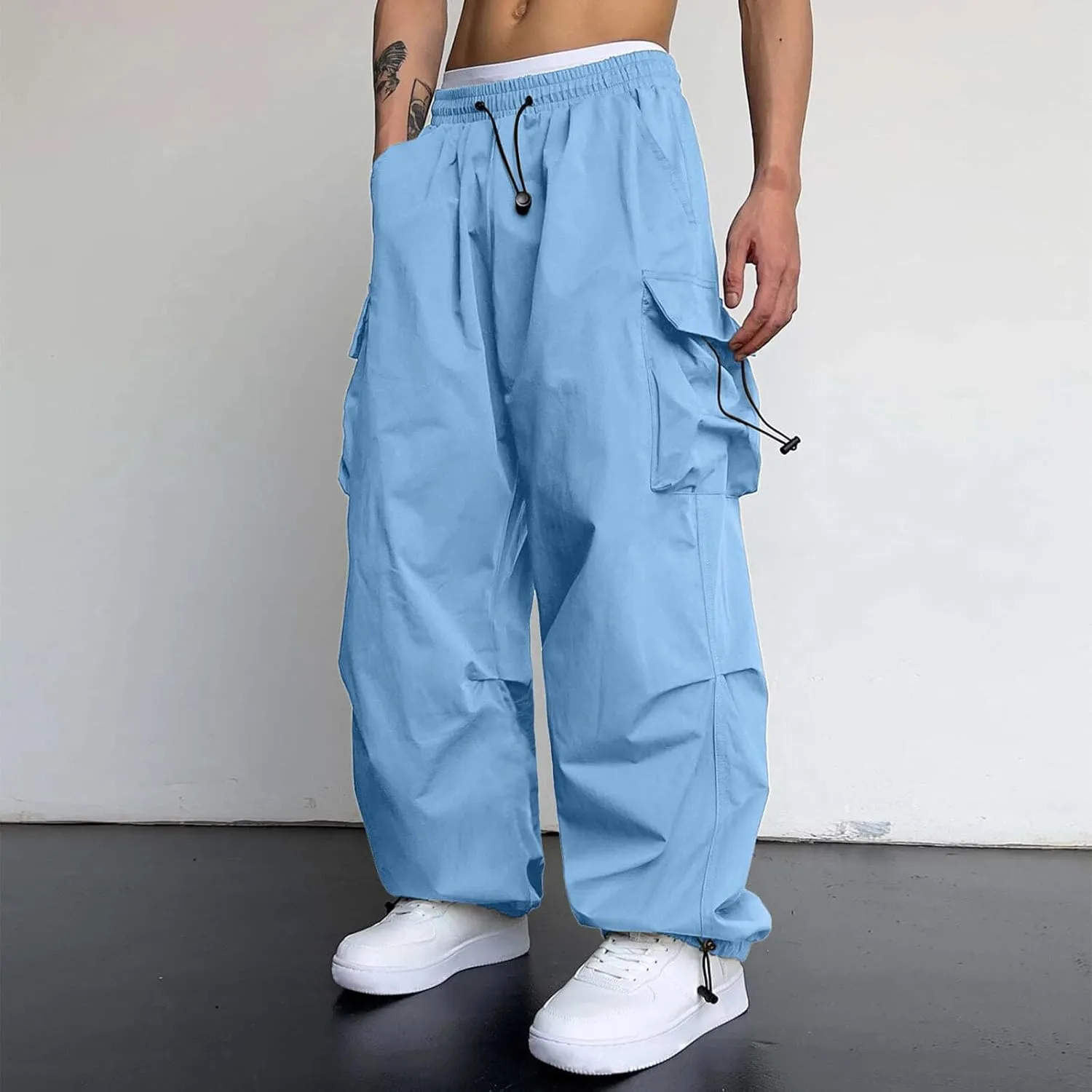 Mens Cargo Pant Casual Work Pant Elastic Waist Cotton Cargo Joggers Men with Multiple Pockets