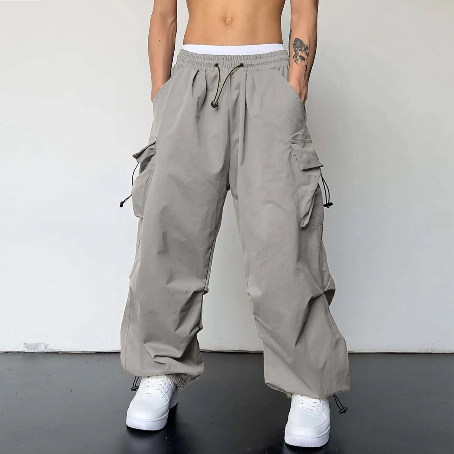 Mens Cargo Pant Casual Work Pant Elastic Waist Cotton Cargo Joggers Men with Multiple Pockets