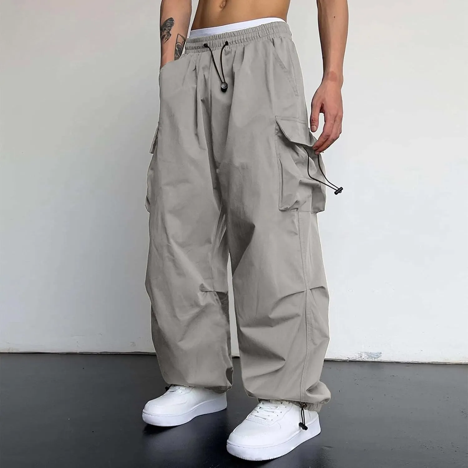 Mens Cargo Pant Casual Work Pant Elastic Waist Cotton Cargo Joggers Men with Multiple Pockets