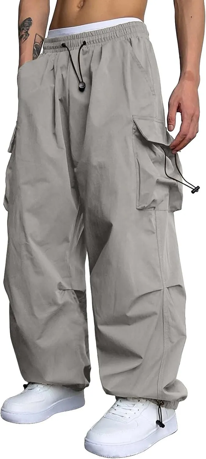 Mens Cargo Pant Casual Work Pant Elastic Waist Cotton Cargo Joggers Men with Multiple Pockets