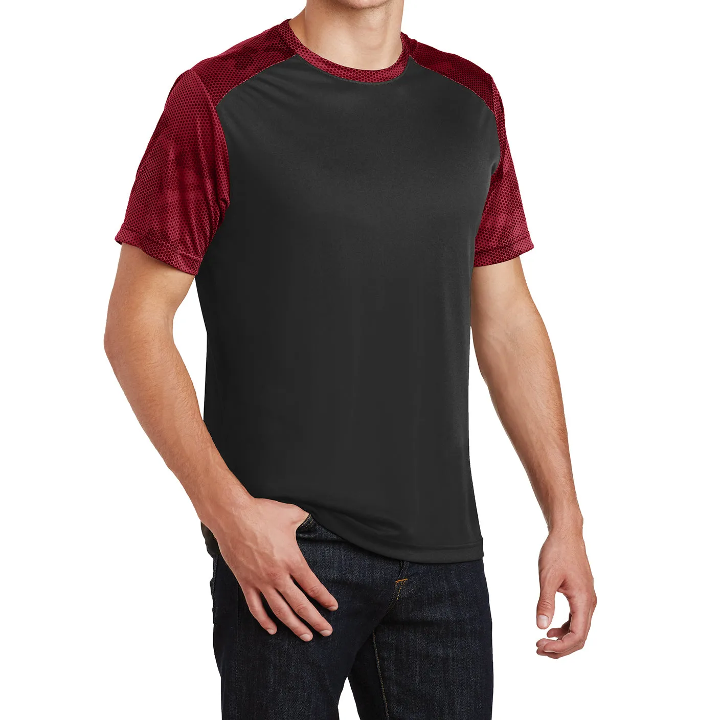 Mens Digital Camo Hex Colorblock Moisture Wicking Athletic Training T-shirt