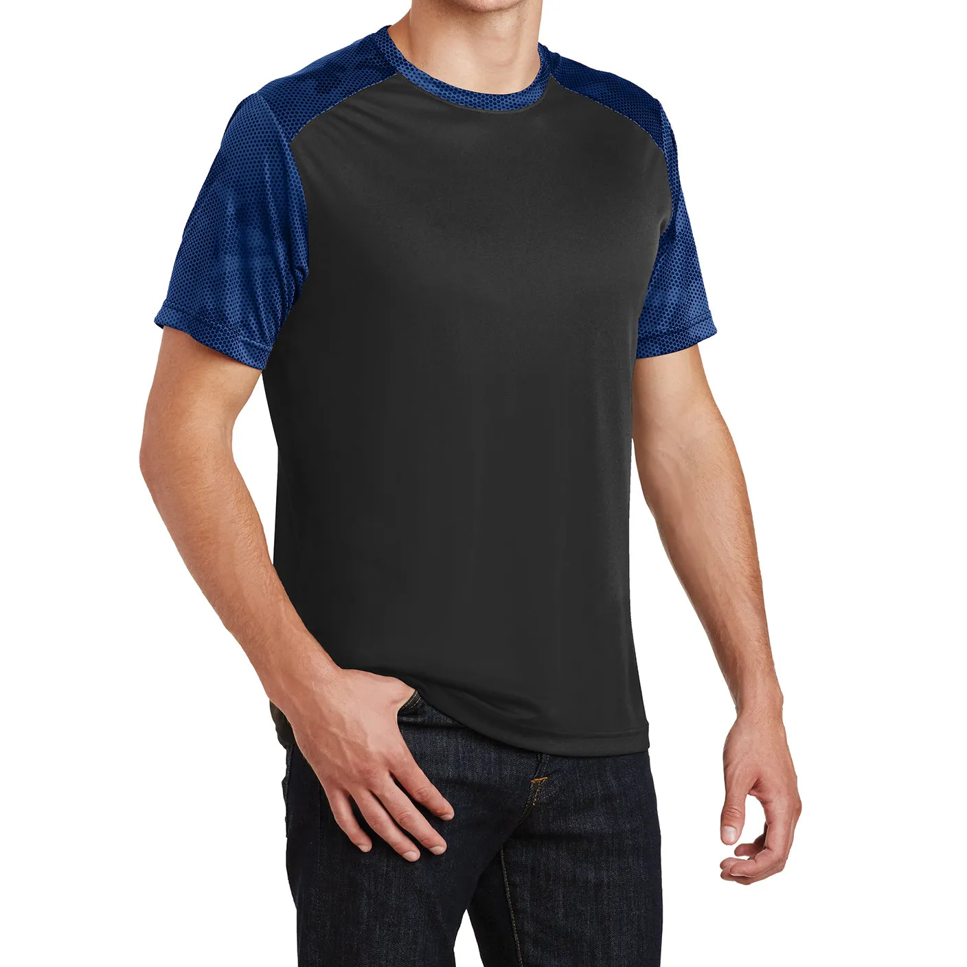 Mens Digital Camo Hex Colorblock Moisture Wicking Athletic Training T-shirt