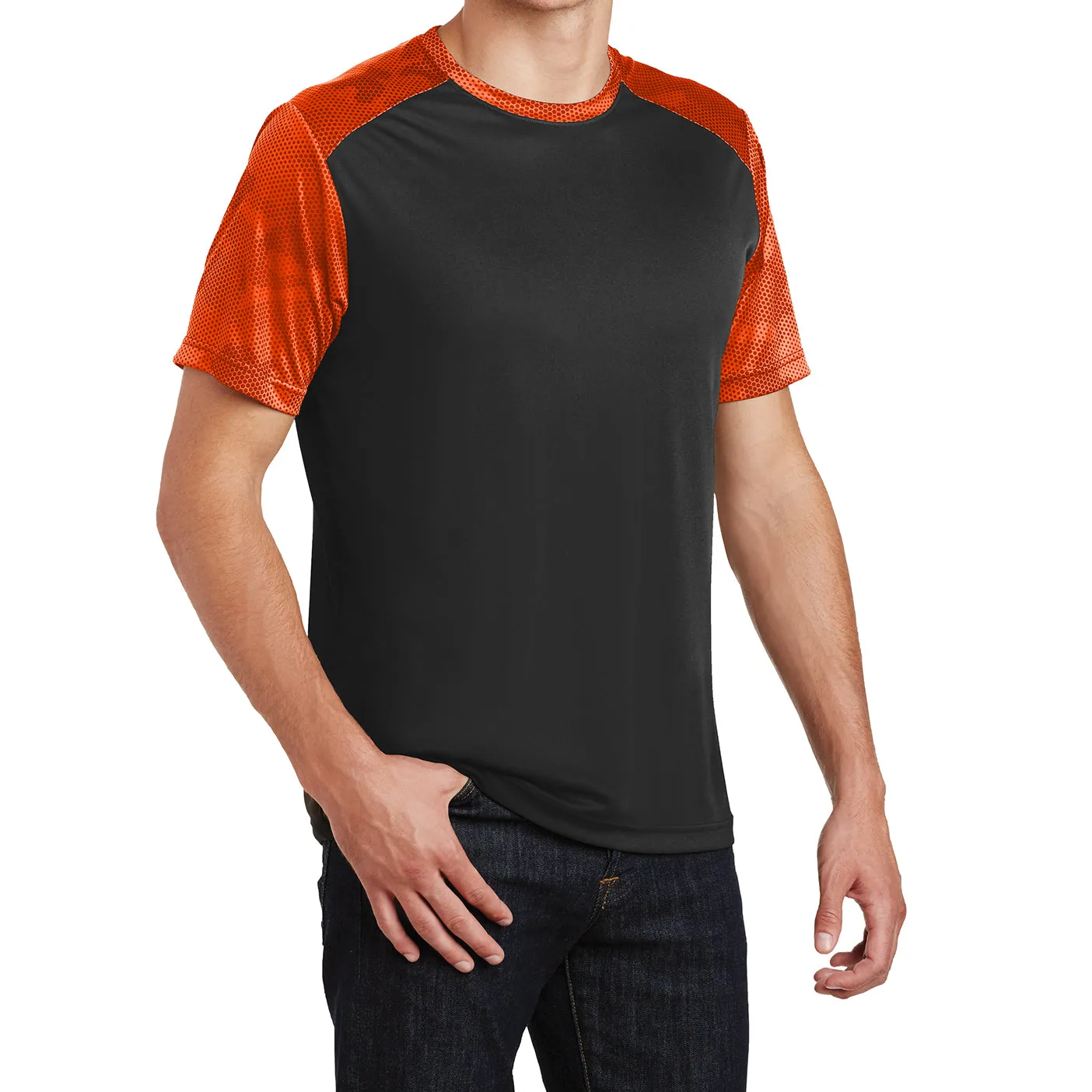 Mens Digital Camo Hex Colorblock Moisture Wicking Athletic Training T-shirt
