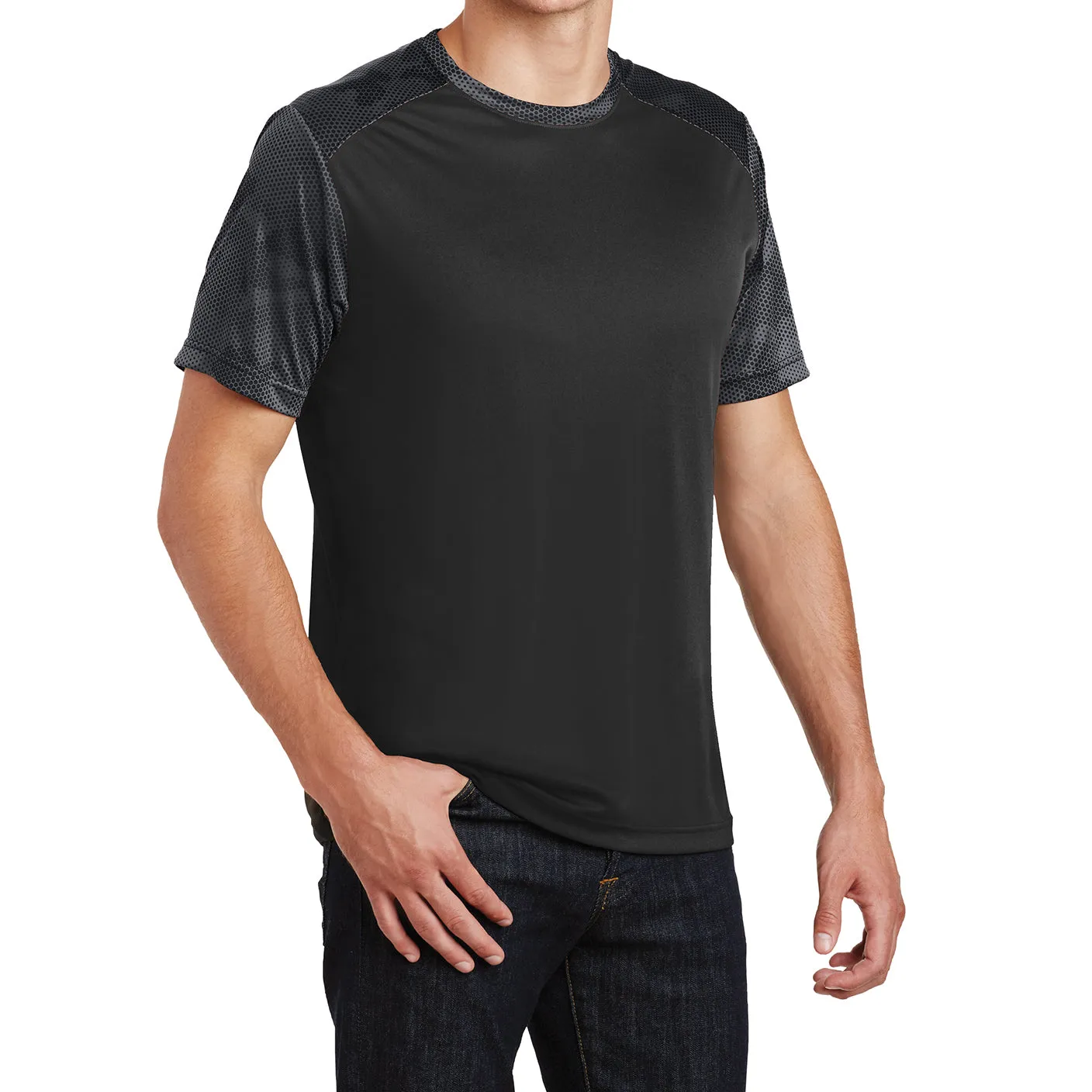 Mens Digital Camo Hex Colorblock Moisture Wicking Athletic Training T-shirt
