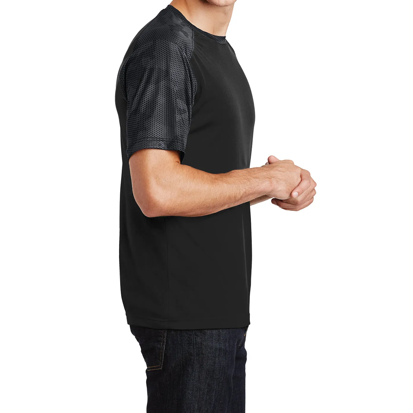 Mens Digital Camo Hex Colorblock Moisture Wicking Athletic Training T-shirt