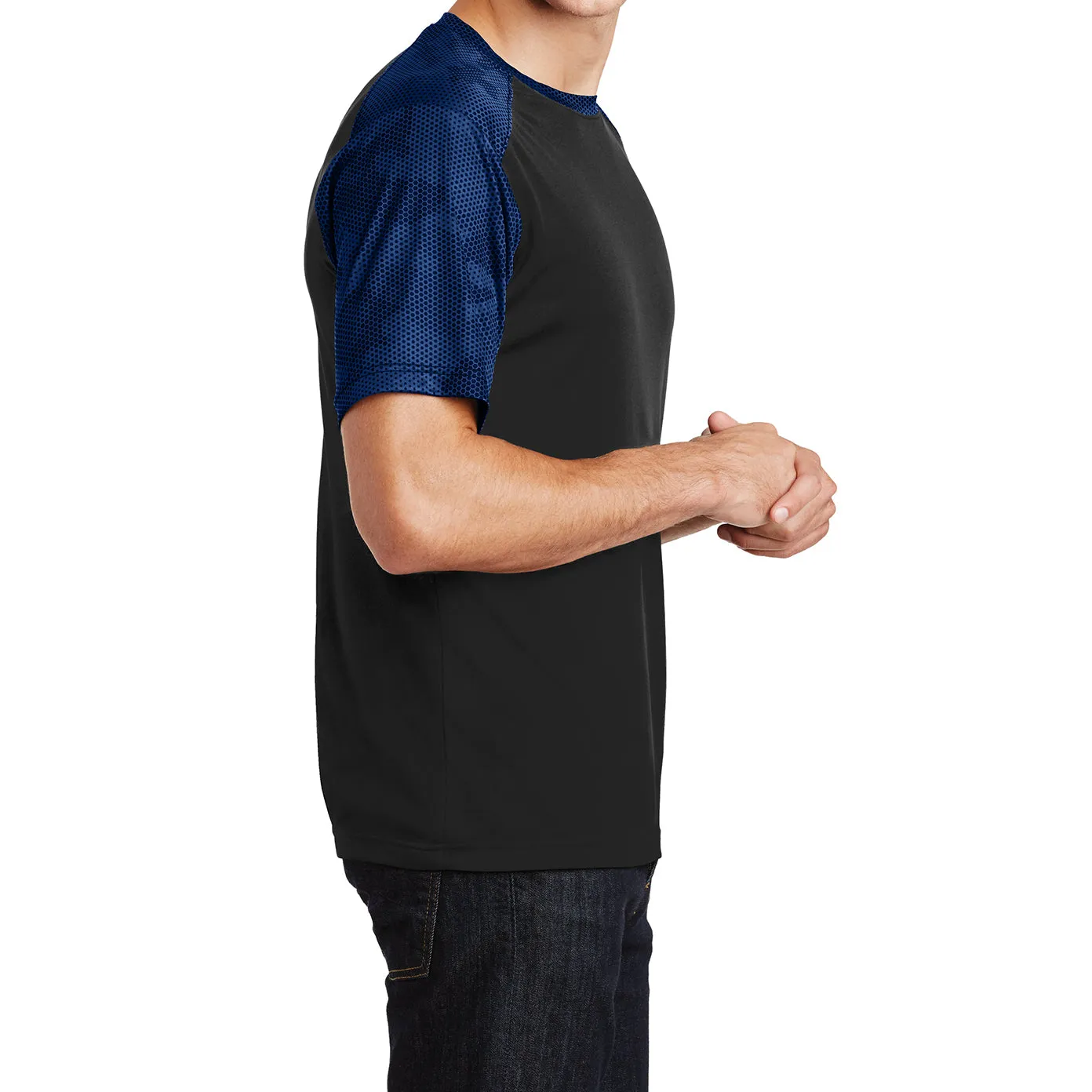 Mens Digital Camo Hex Colorblock Moisture Wicking Athletic Training T-shirt