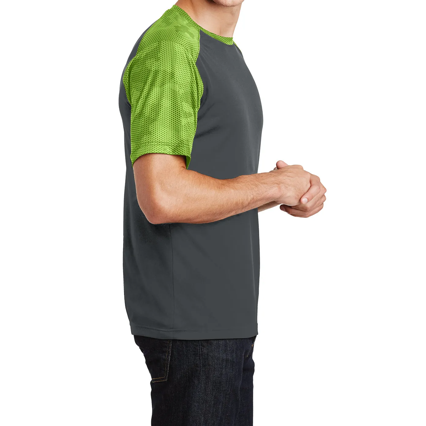Mens Digital Camo Hex Colorblock Moisture Wicking Athletic Training T-shirt