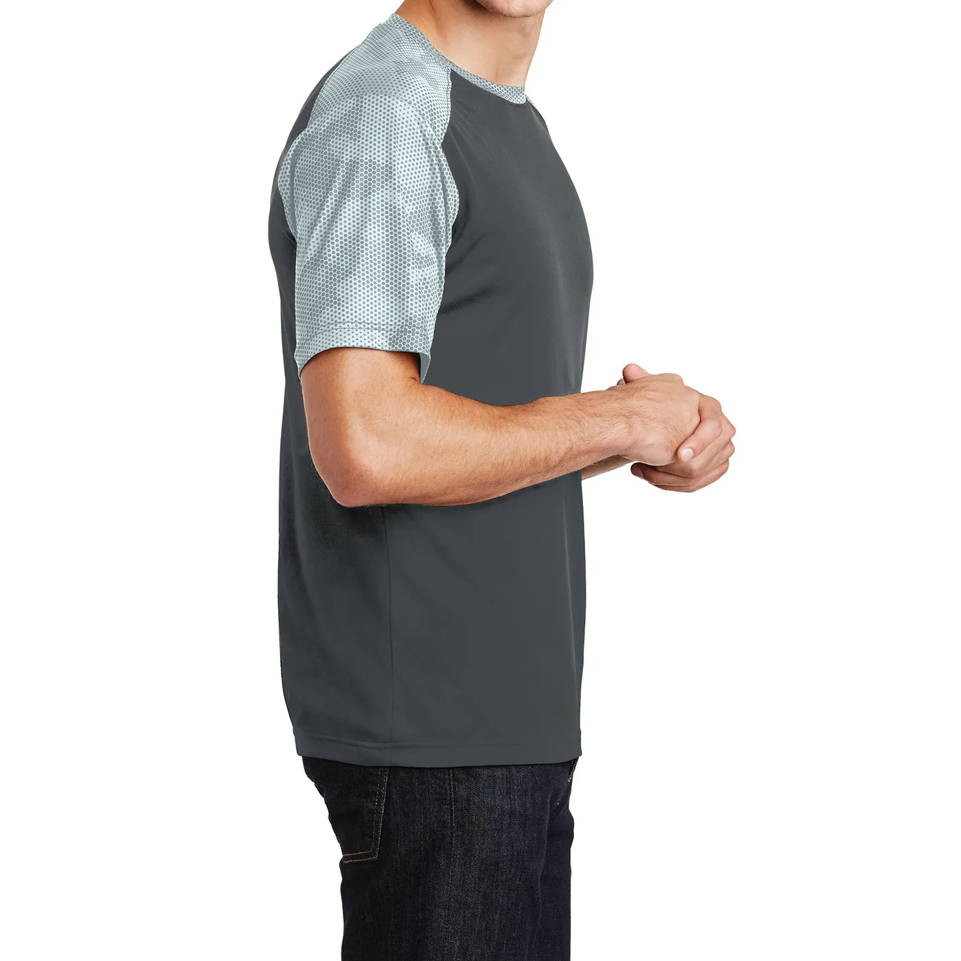 Mens Digital Camo Hex Colorblock Moisture Wicking Athletic Training T-shirt
