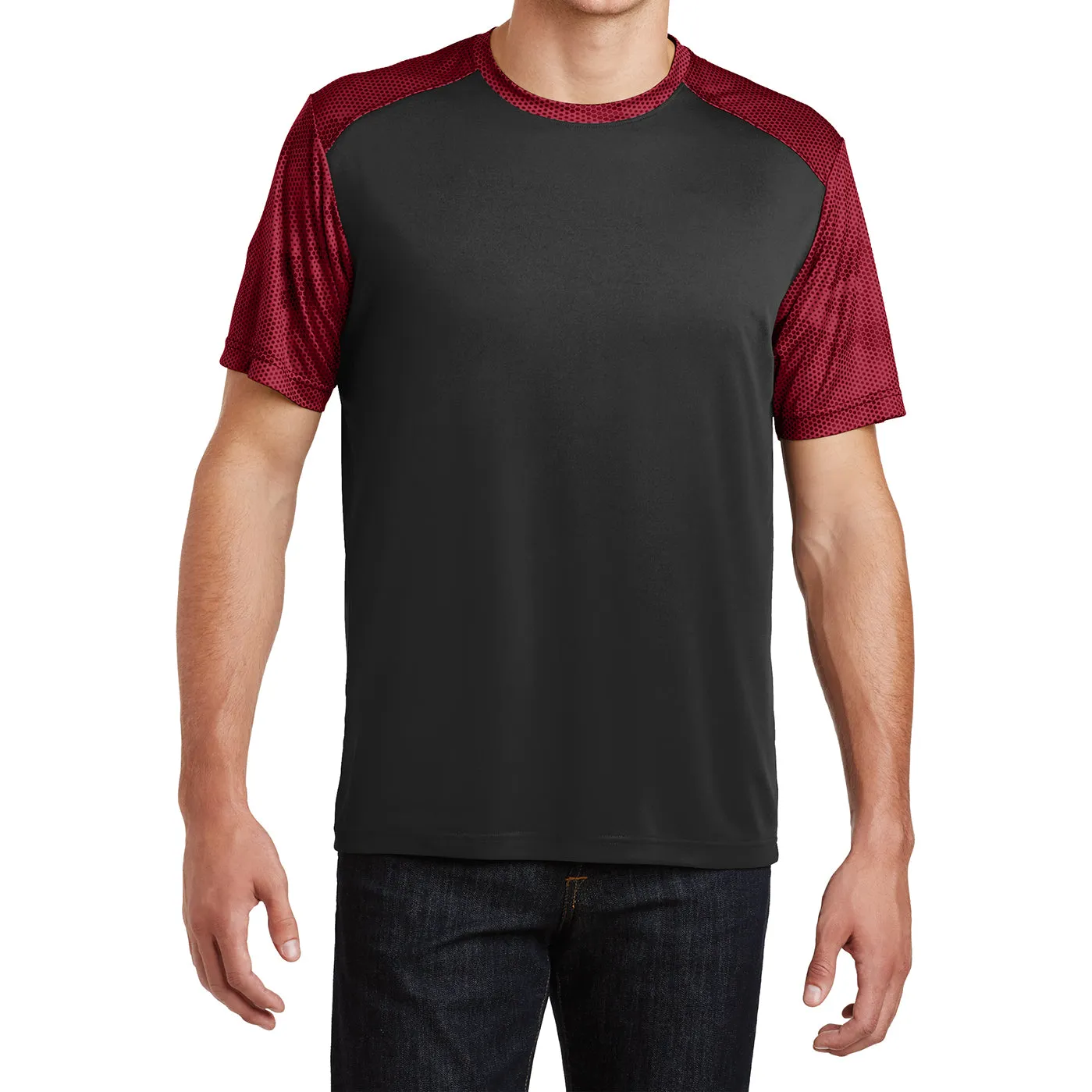 Mens Digital Camo Hex Colorblock Moisture Wicking Athletic Training T-shirt