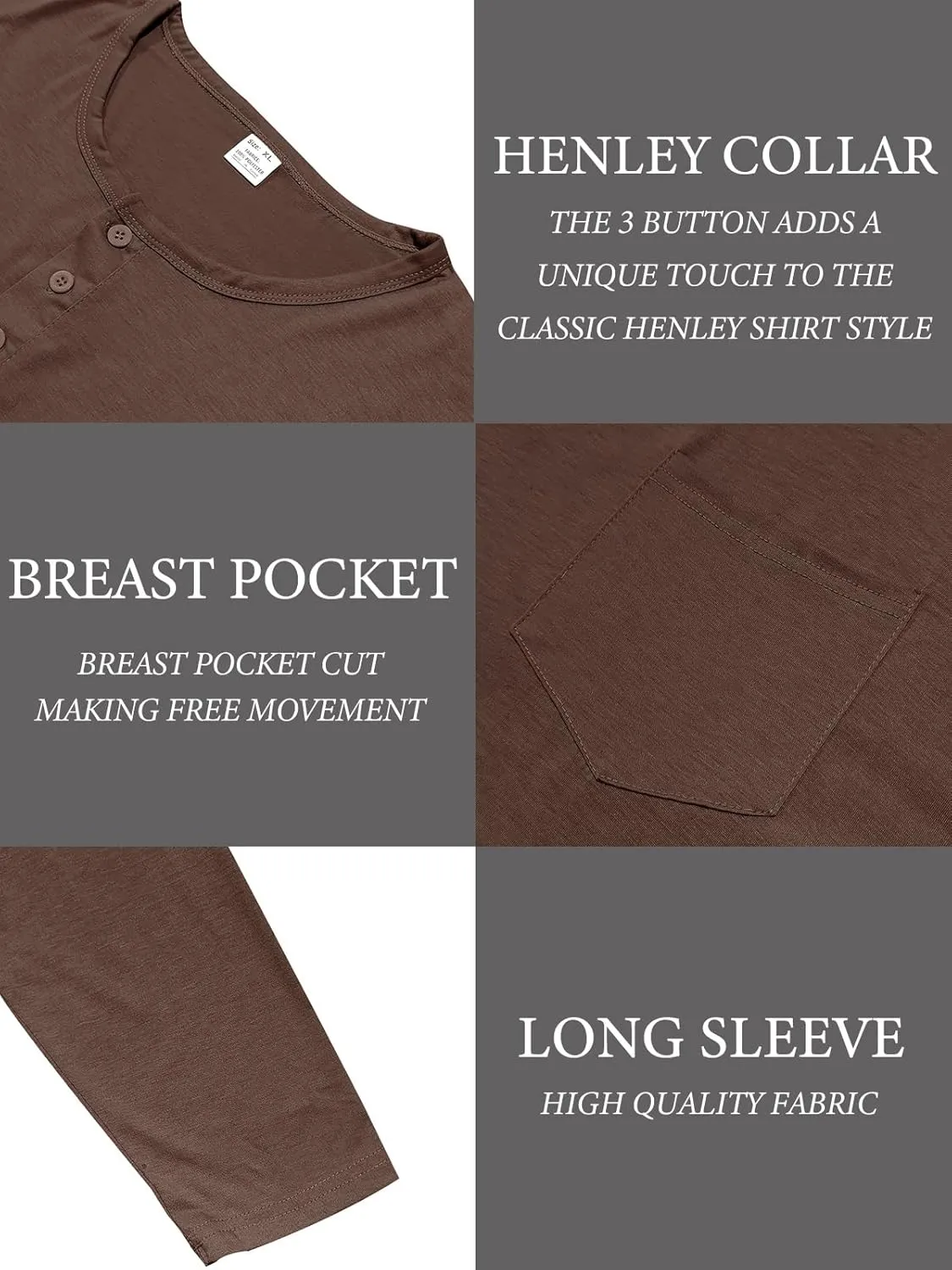 Mens Henley Long Sleeve Shirts Casual Plain Button T-Shirts Lightweight Slim Fit Pullover Shirts