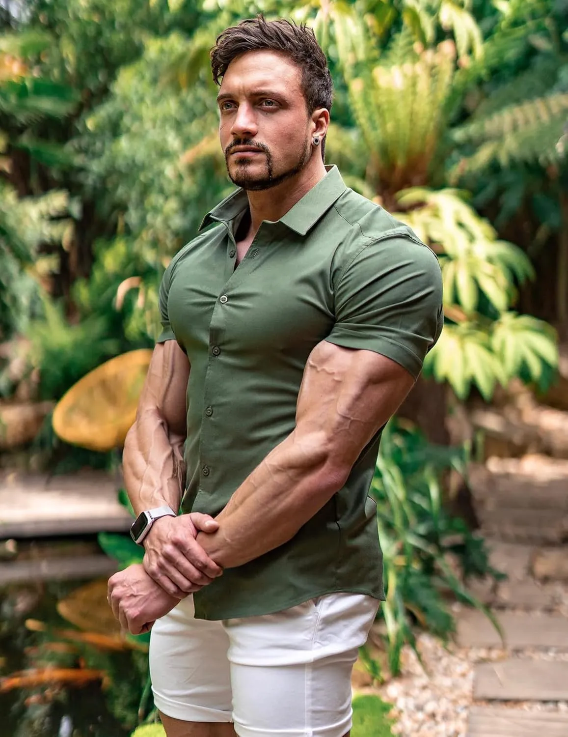 Men's Muscle Fit Dress Shirts Slim Fit Button Down Short Sleeve Shirts