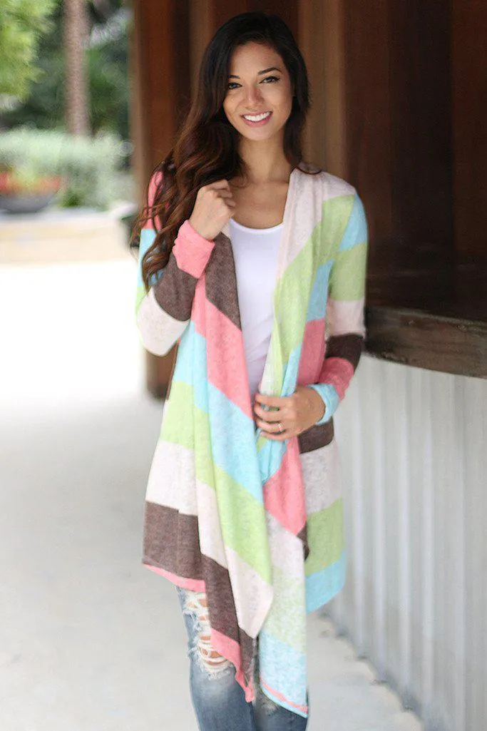 Mint And Pink Long Cardigan