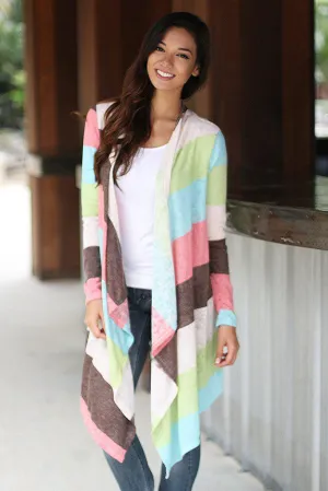 Mint And Pink Long Cardigan