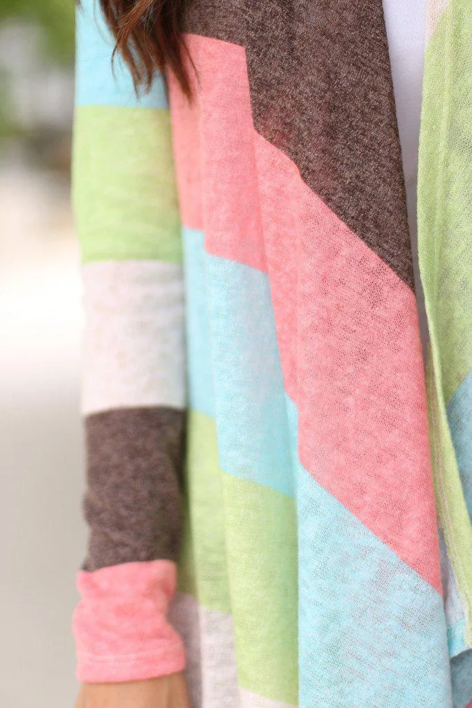 Mint And Pink Long Cardigan