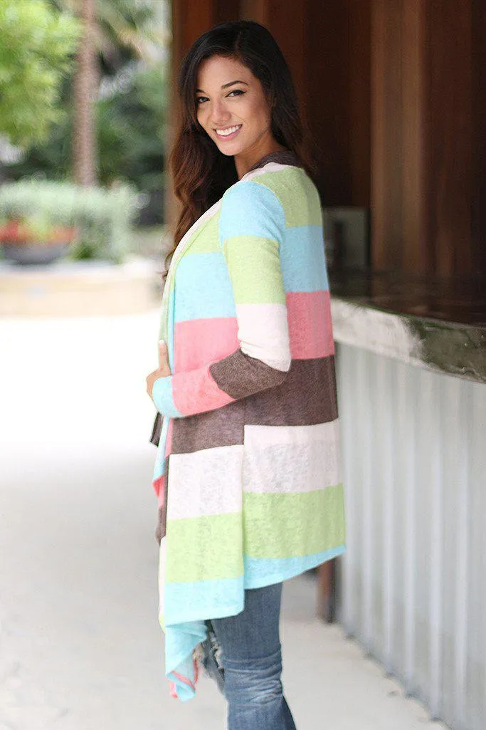 Mint And Pink Long Cardigan