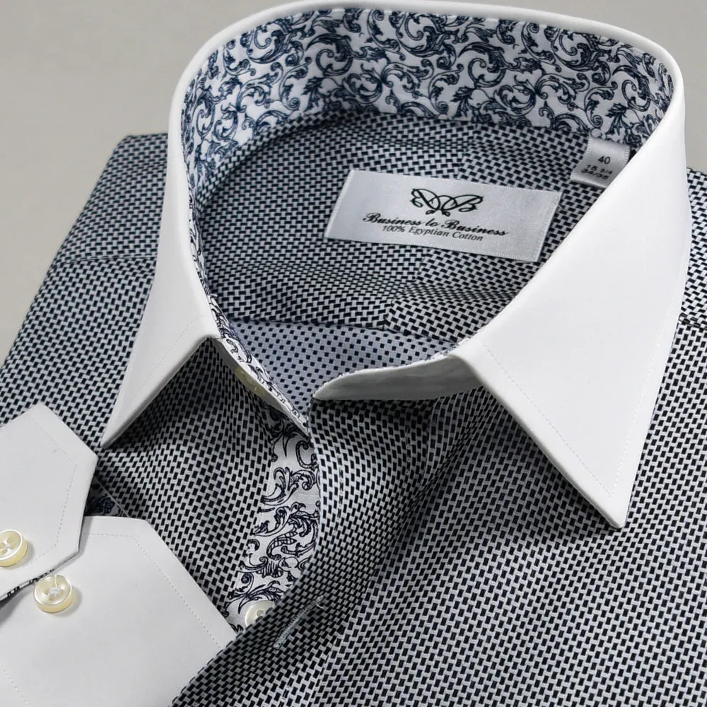 New Arrival Black Houndstooth Contrast Formal Business Dress Shirt Inner Lining Luxury Fashion