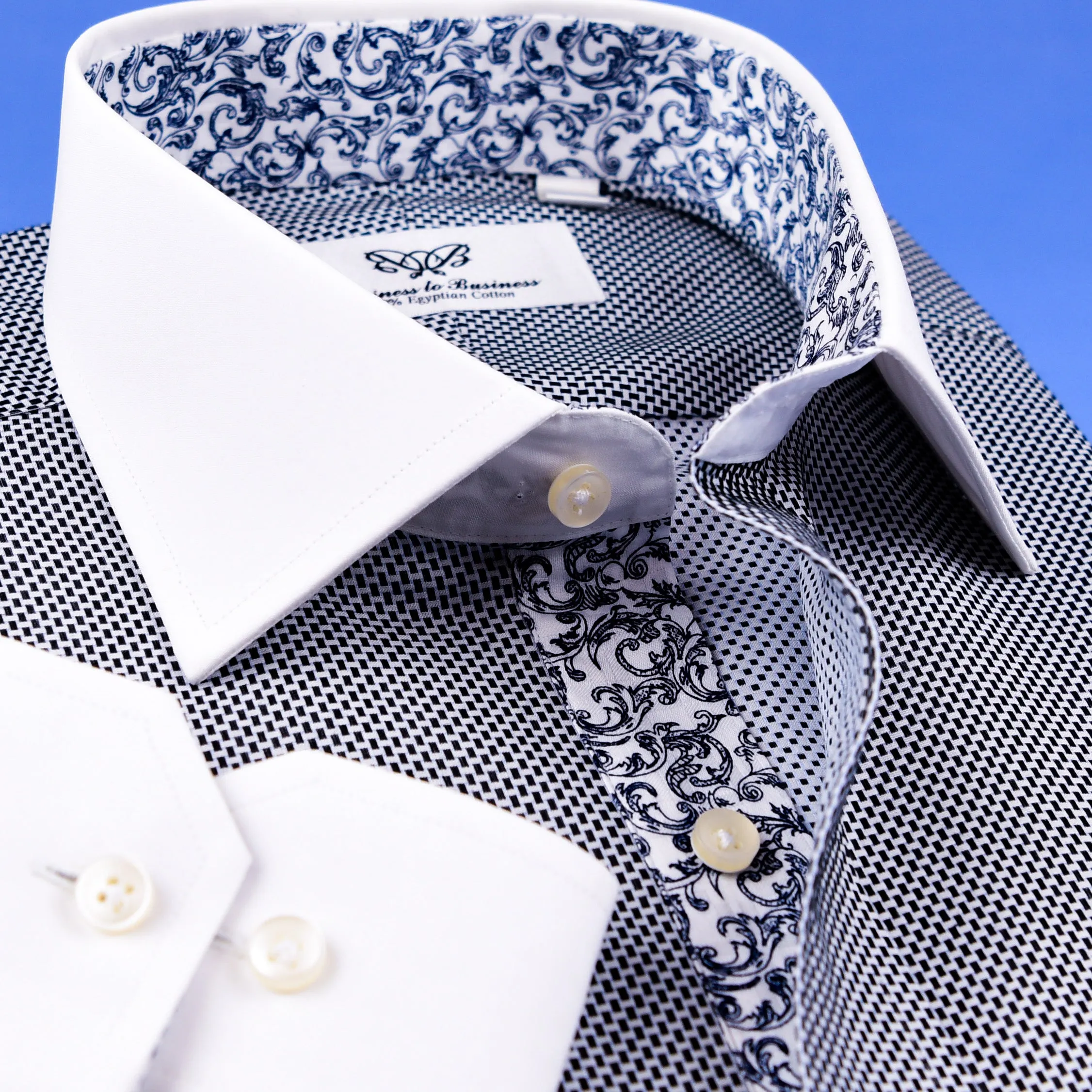New Arrival Black Houndstooth Contrast Formal Business Dress Shirt Inner Lining Luxury Fashion