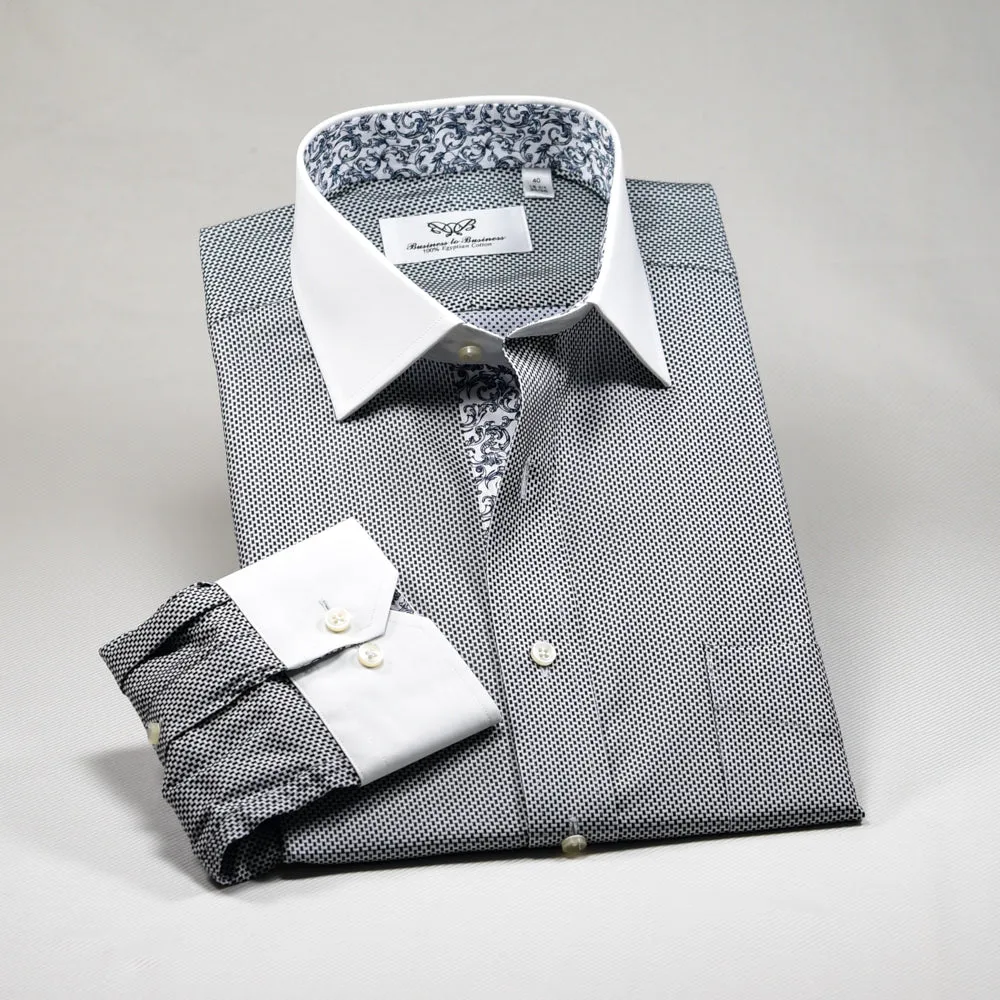 New Arrival Black Houndstooth Contrast Formal Business Dress Shirt Inner Lining Luxury Fashion