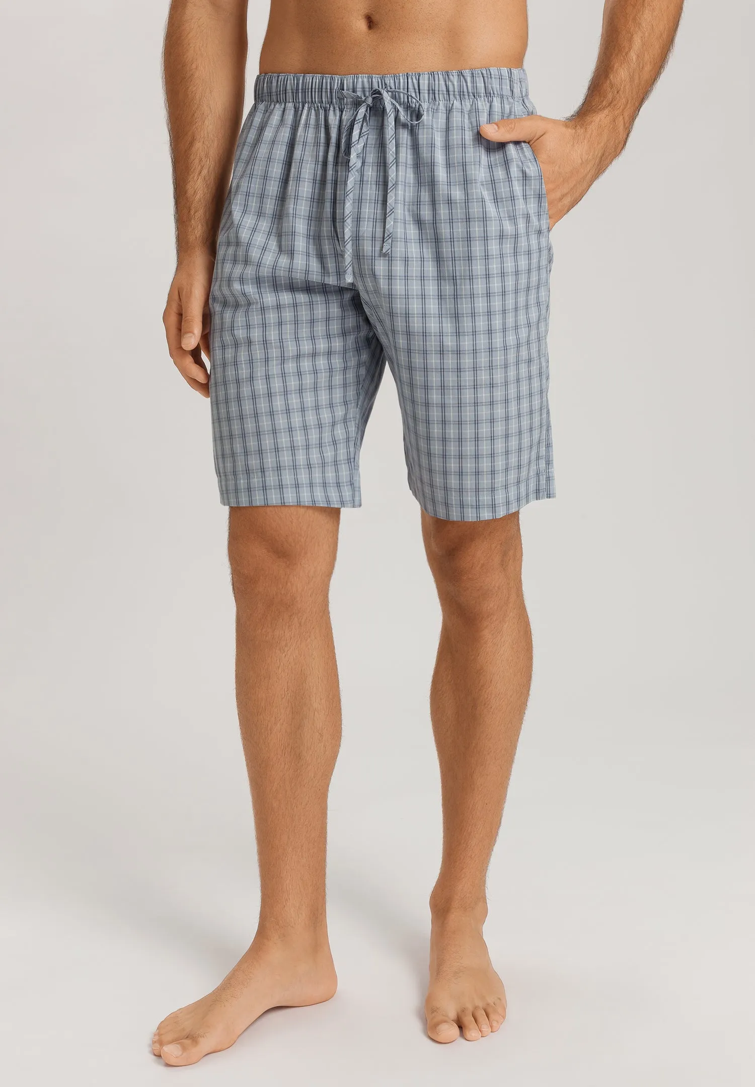 Night And Day Drawstring Cotton and Linen Shorts | Sea Breeze Check 75117-3017