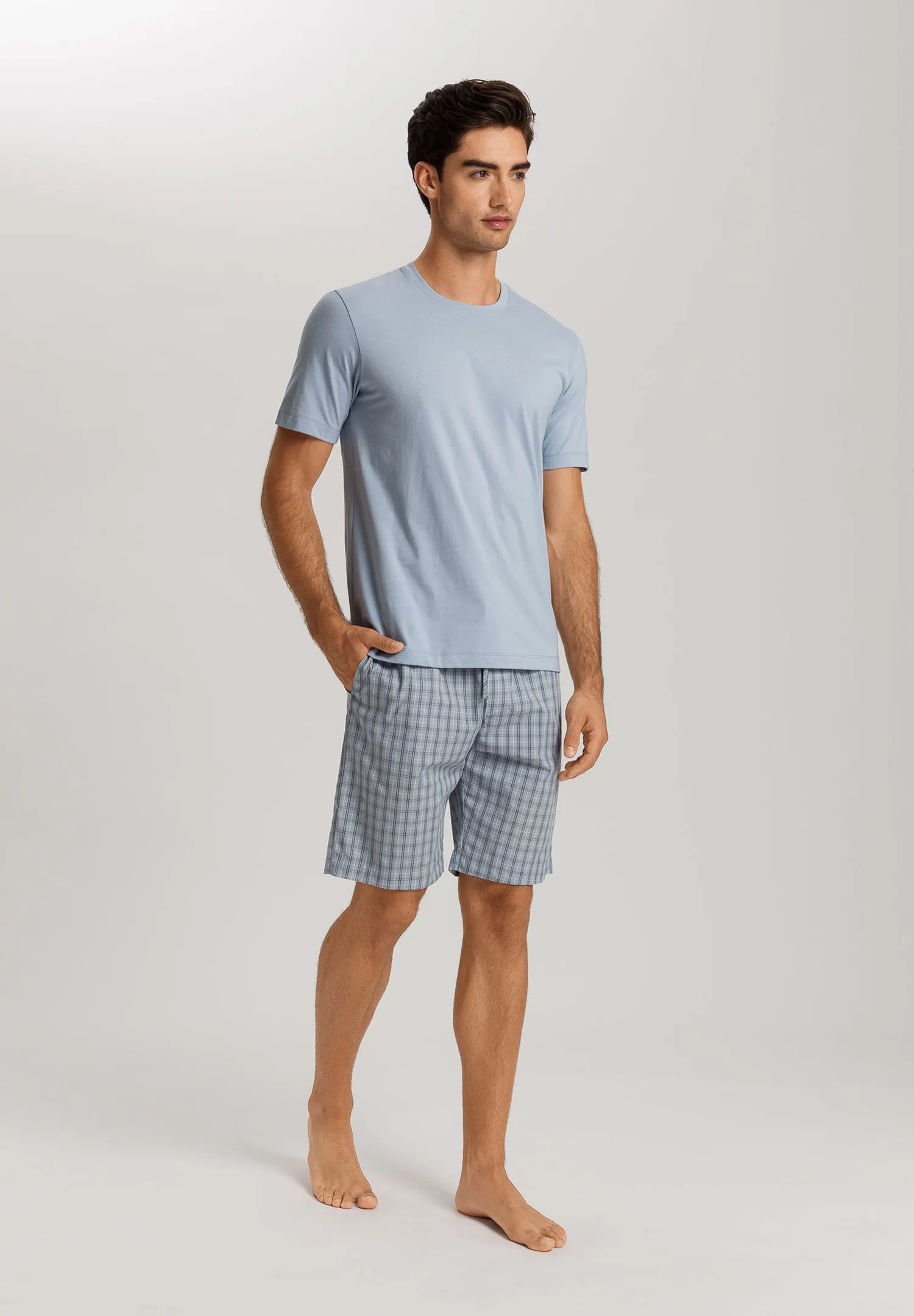 Night And Day Drawstring Cotton and Linen Shorts | Sea Breeze Check 75117-3017