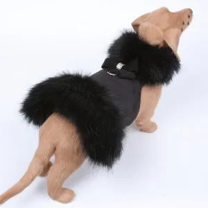NOUVEAU BOW BLACK FUR DOG COAT- BLACK