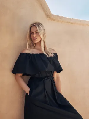 Off The Shoulder Poplin Dress | Navy