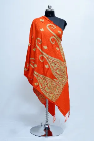 Orange Colour Stole Enriched With Beautiful Aari Embroidery And A Touch Of Swarovski.