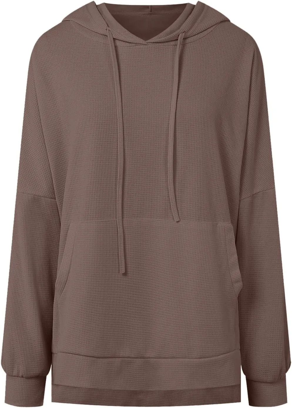 Oversized Hoodies for Women Waffle Knit Casual Long Sleeve Drawstring Side Slit Pullover Sweatshirt with Pocket