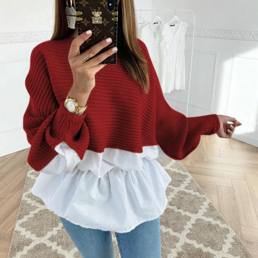 Patchwork Ruffle Long Sleeves Sweatshirts