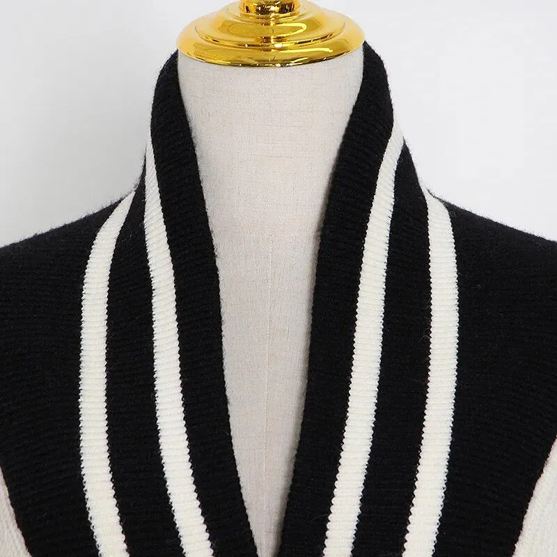 Patchwork Striped Korean Cardigans For Women V Neck Long Sleeve Casual Sweaters Female Autumn Fashion