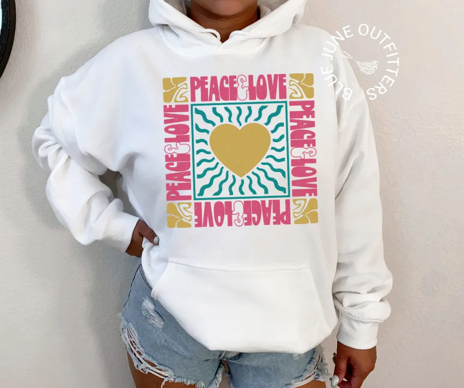 Peace & Love Retro Hippie Hooded Sweatshirt