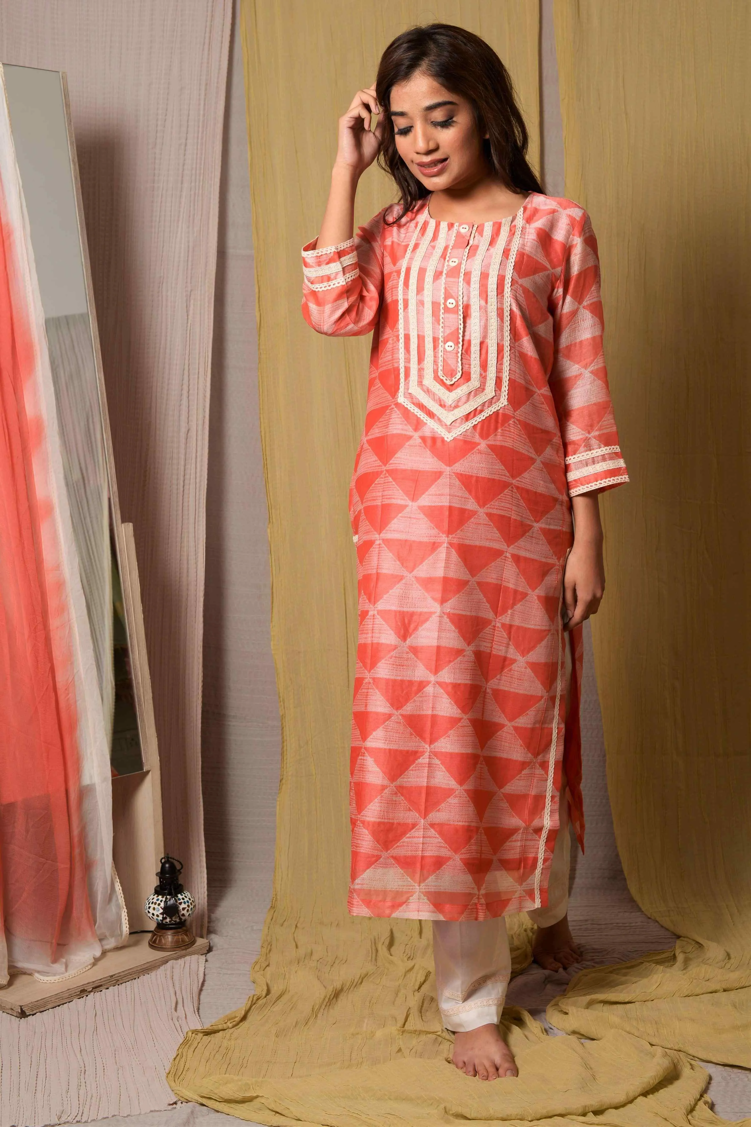 Peach Shibori Kurta-Pant Set