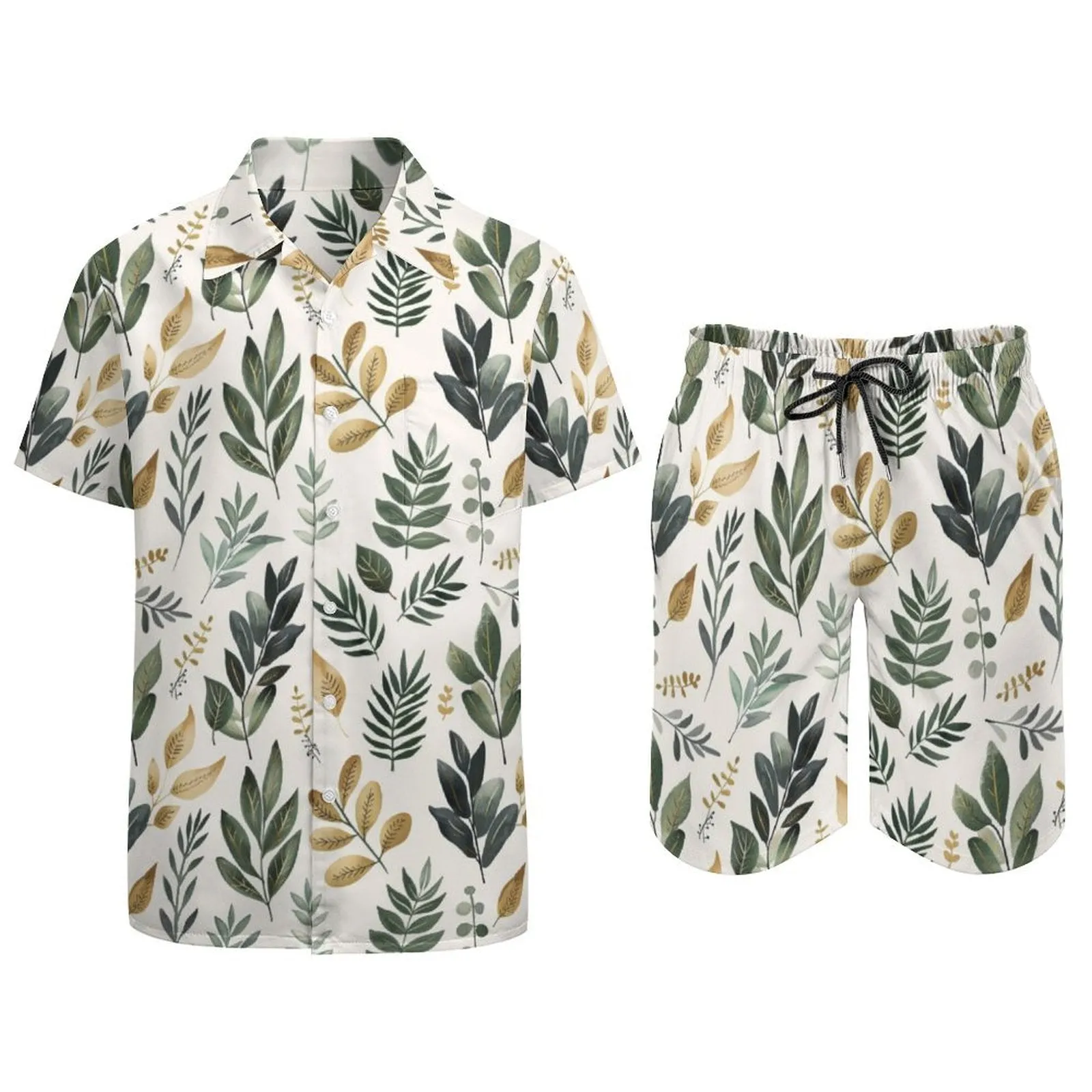 Personalized Men's Hawaiian Matching Set Summer Beach 2 Piece Outfits Flower Shirts and Shorts