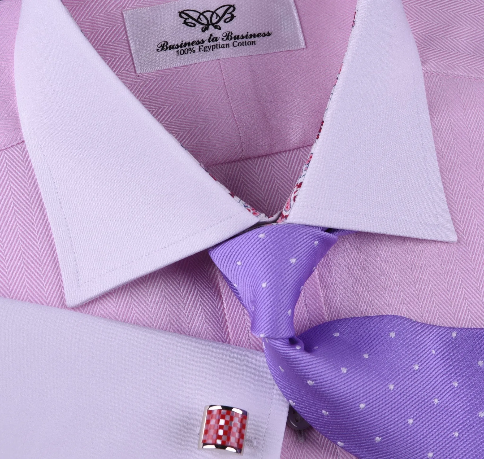 Pink Herringbone Formal Business Dress Shirt White Collar White Cuff Paisley Luxury Fashion