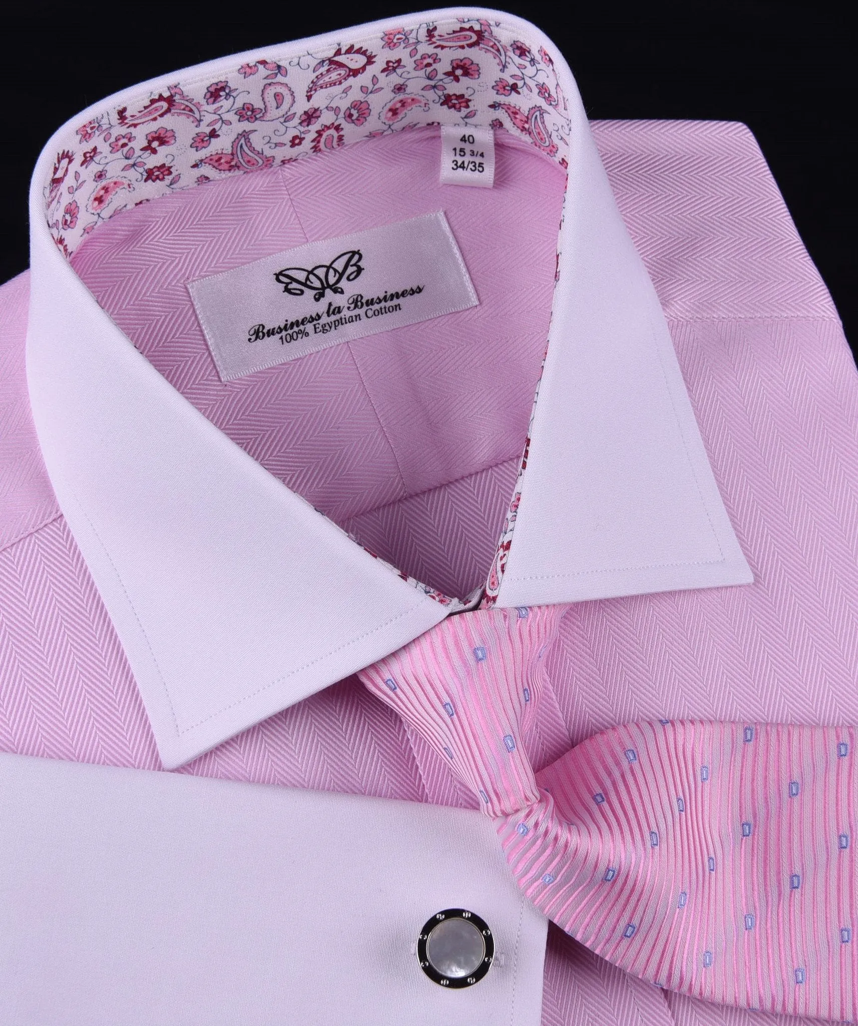 Pink Herringbone Formal Business Dress Shirt White Collar White Cuff Paisley Luxury Fashion