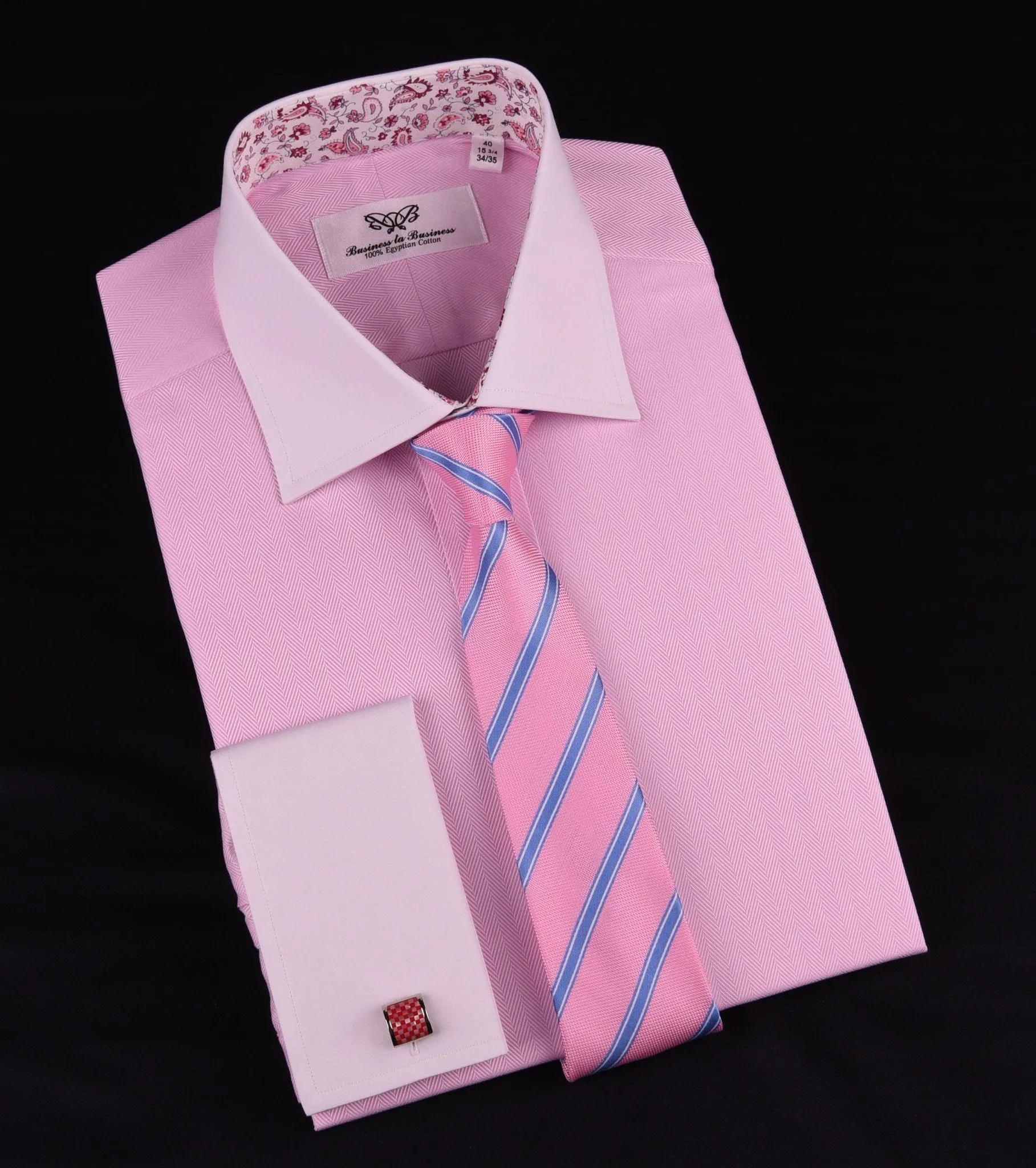 Pink Herringbone Formal Business Dress Shirt White Collar White Cuff Paisley Luxury Fashion