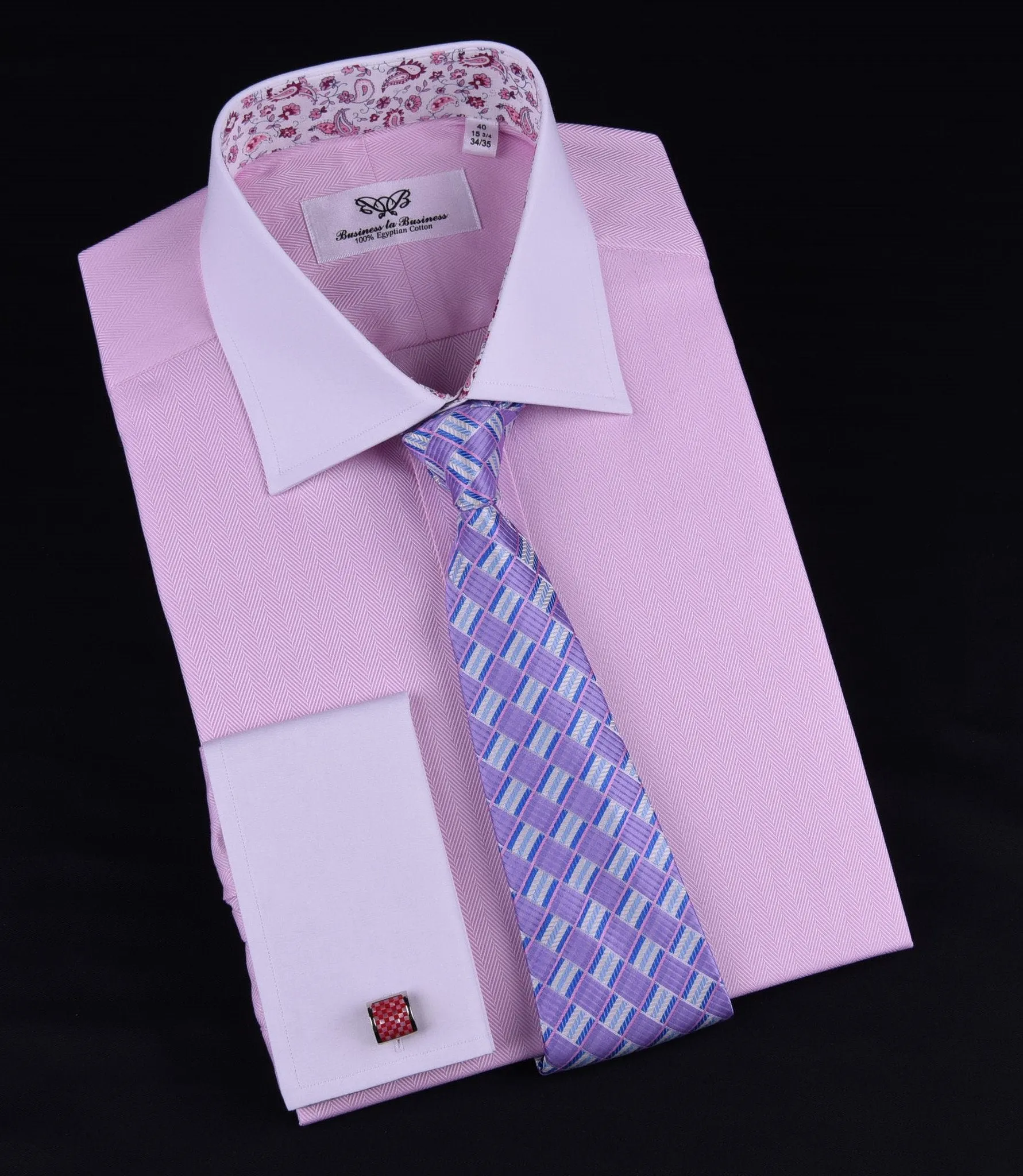 Pink Herringbone Formal Business Dress Shirt White Collar White Cuff Paisley Luxury Fashion