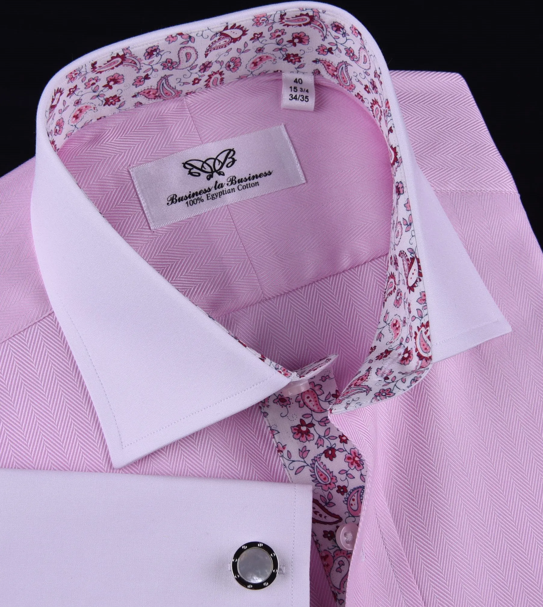 Pink Herringbone Formal Business Dress Shirt White Collar White Cuff Paisley Luxury Fashion