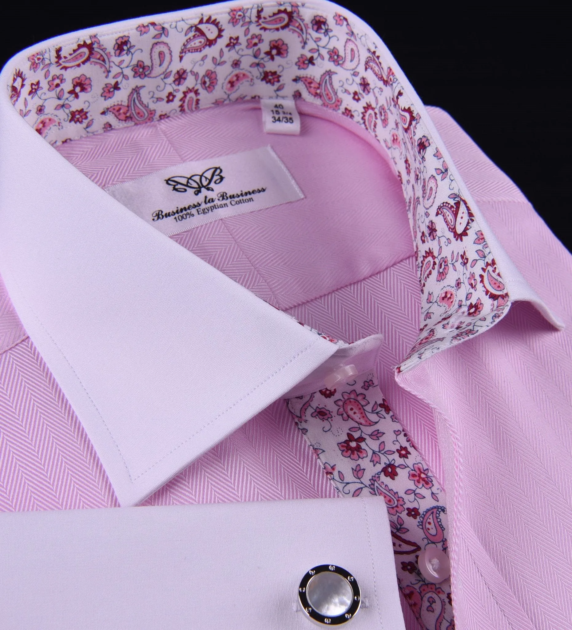 Pink Herringbone Formal Business Dress Shirt White Collar White Cuff Paisley Luxury Fashion
