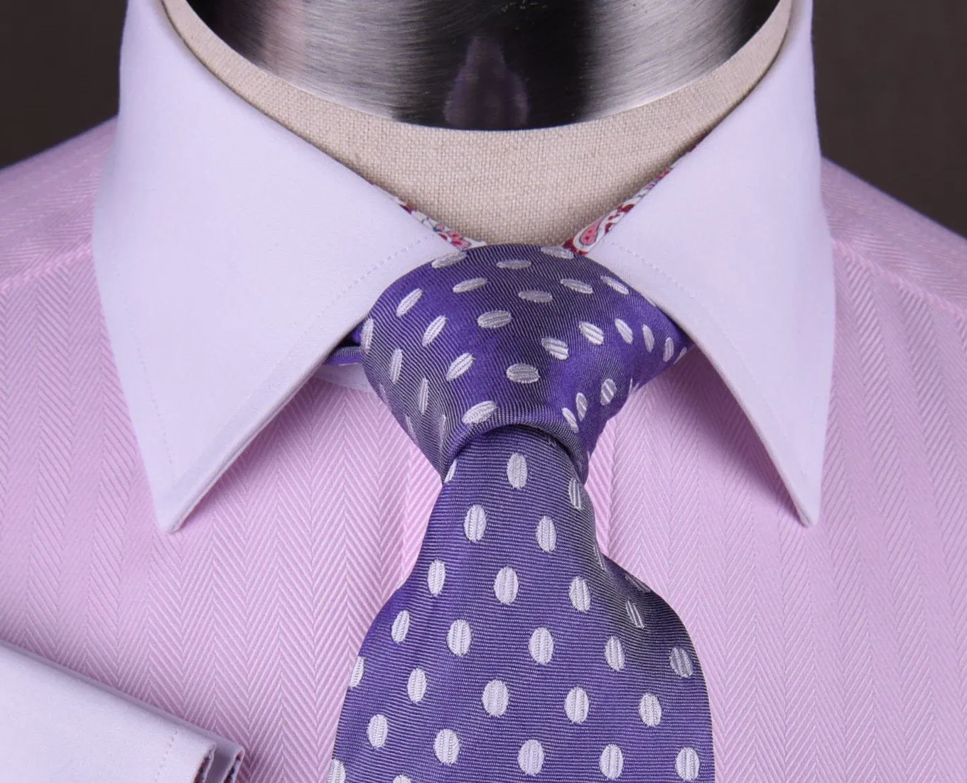 Pink Herringbone Formal Business Dress Shirt White Collar White Cuff Paisley Luxury Fashion