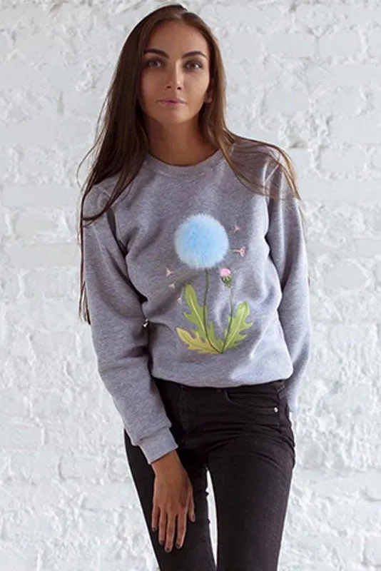 PomPom Ball Decorate Slim Pure Color Sweatshirt