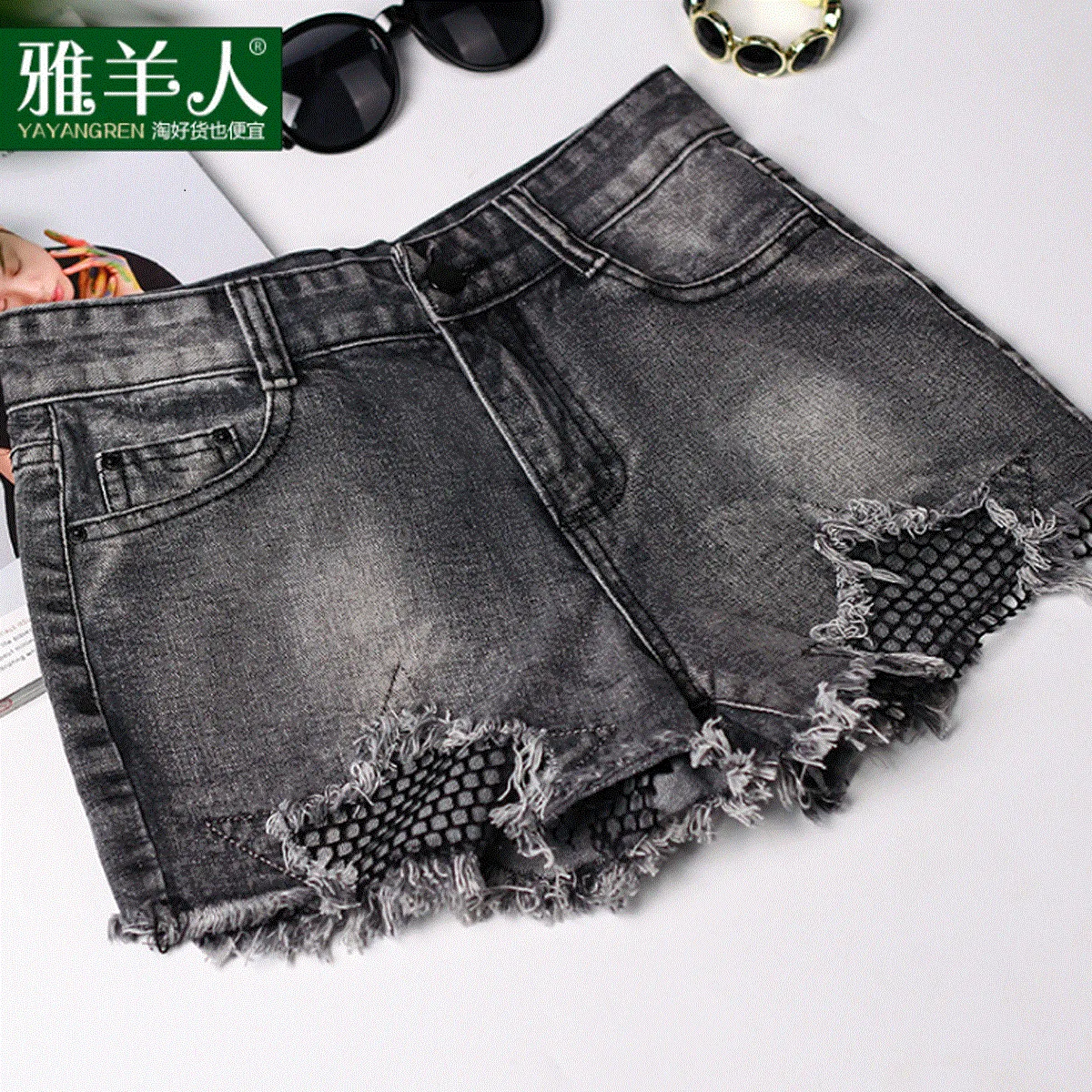 Pure Color High Waist Tassel Denim Wide Legs Shorts