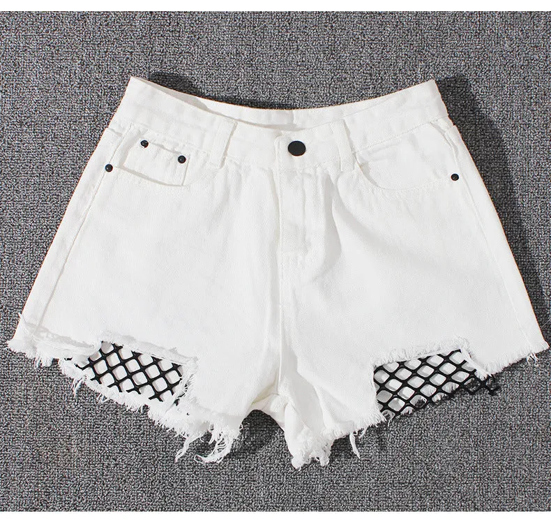 Pure Color High Waist Tassel Denim Wide Legs Shorts