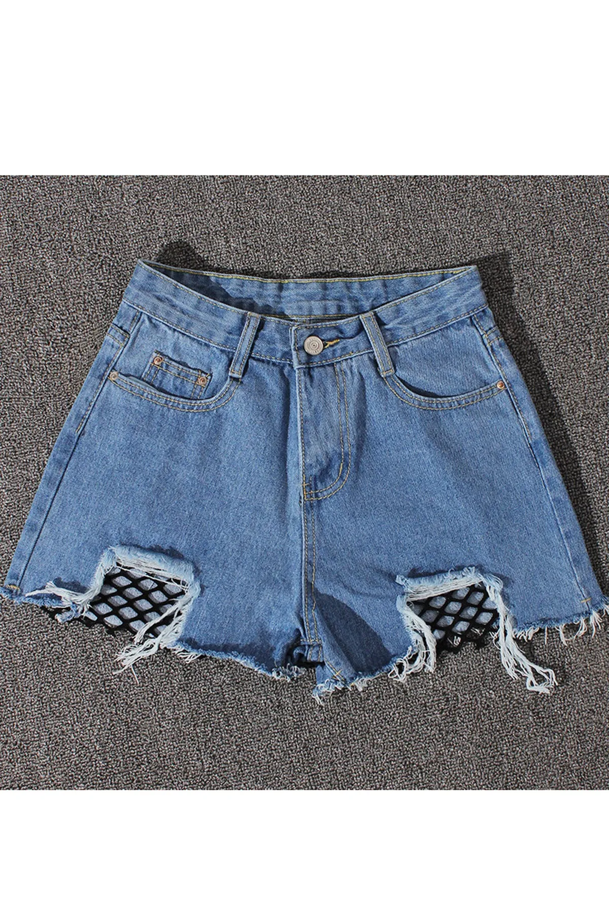 Pure Color High Waist Tassel Denim Wide Legs Shorts