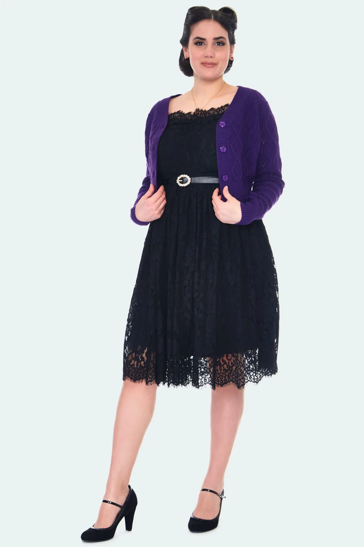 Purple Flower Button Cardigan by Voodoo Vixen - Size XS