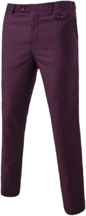 Purple Slim Fit Straight Dress Pants, Men Formal Office Flat-Front Trousers, Business Wedding Suit Pants