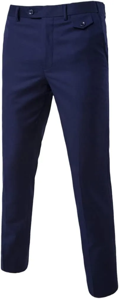 Purple Slim Fit Straight Dress Pants, Men Formal Office Flat-Front Trousers, Business Wedding Suit Pants