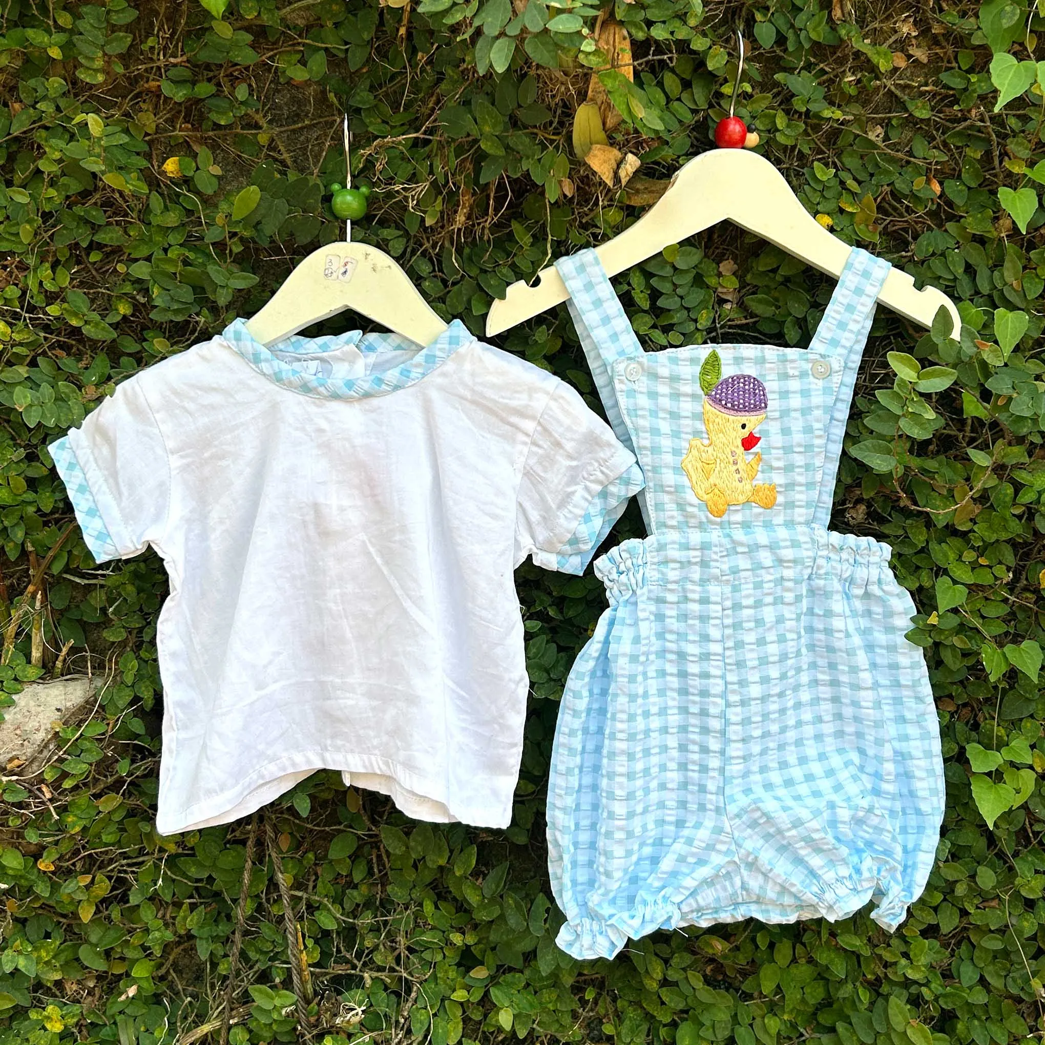 Quacktastic Fiesta: Hand-Embroidered Blue Charm Romper