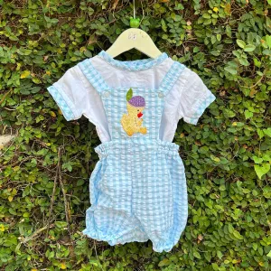 Quacktastic Fiesta: Hand-Embroidered Blue Charm Romper
