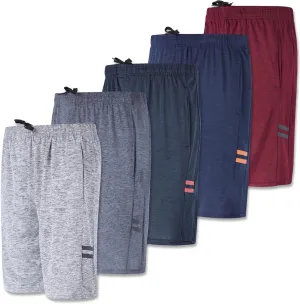 Real Essentials 5-Pack Youth Dry-Fit Active Athletic Basketball Gym Shorts with Pockets Boys & Girls